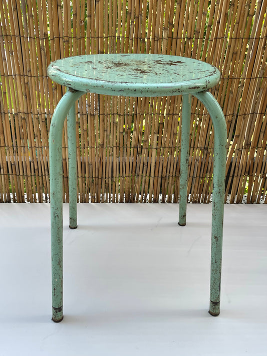 Vintage metalen kruk uit de Provence - groen