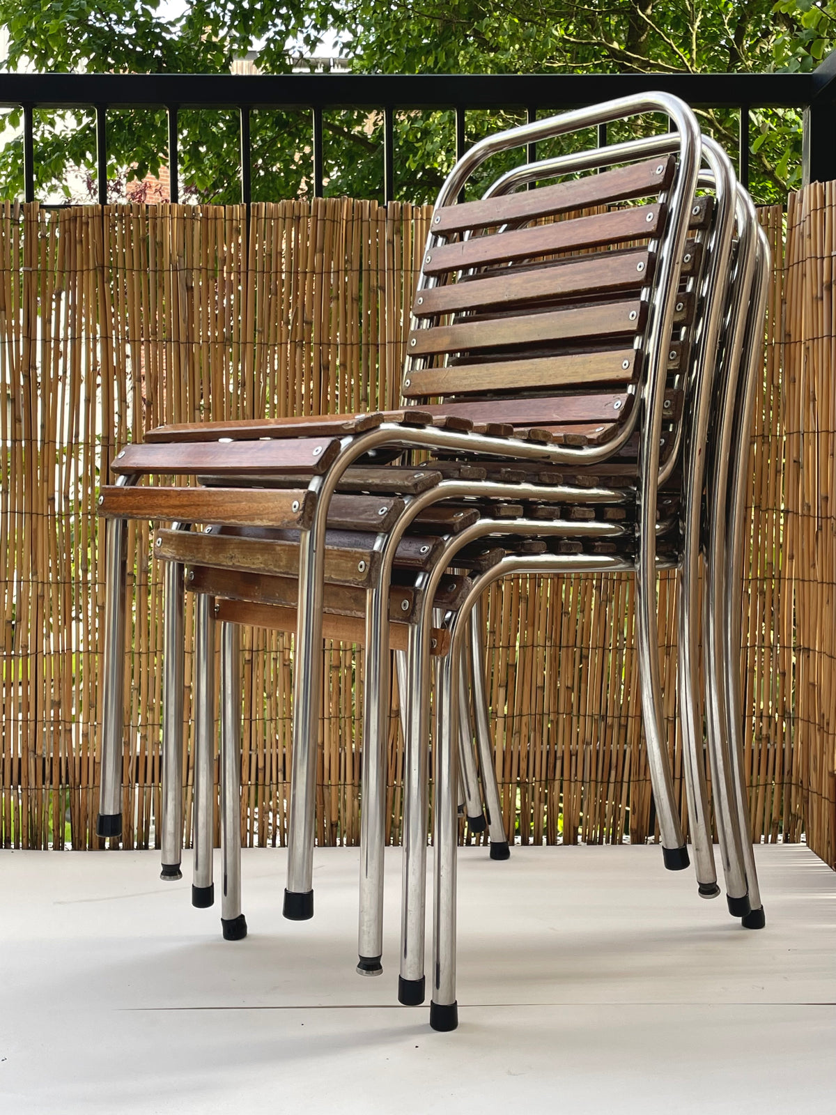Franse bistrostoelen stapelbaar (set van 4) - chroom en hout